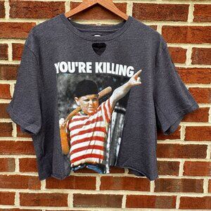 Old Navy Cropped Cut-Off Boxy Graphic Tee XL Dark Gray Killing Me Smalls Raw Hem